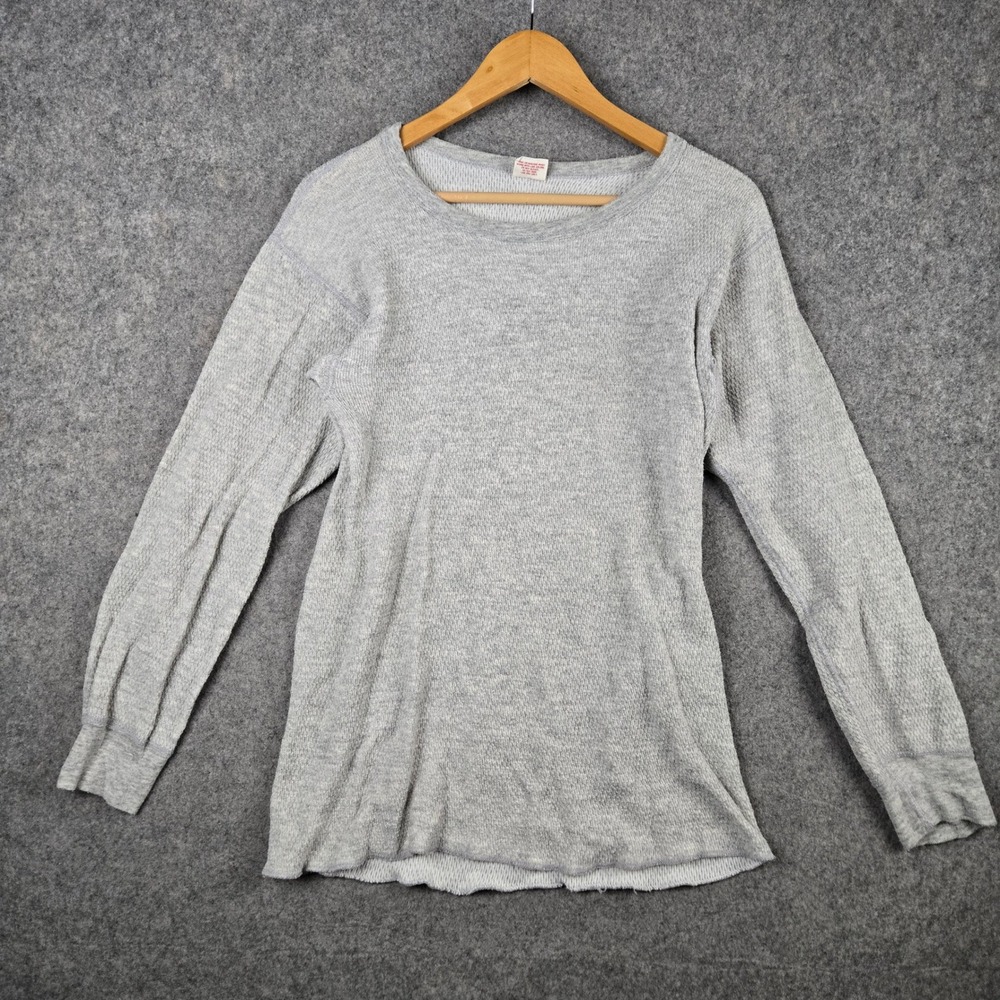 Vtg 90s JE Morgan Thermal Shirt Mens L Gray Long Sleeve Base Layer Made in USA